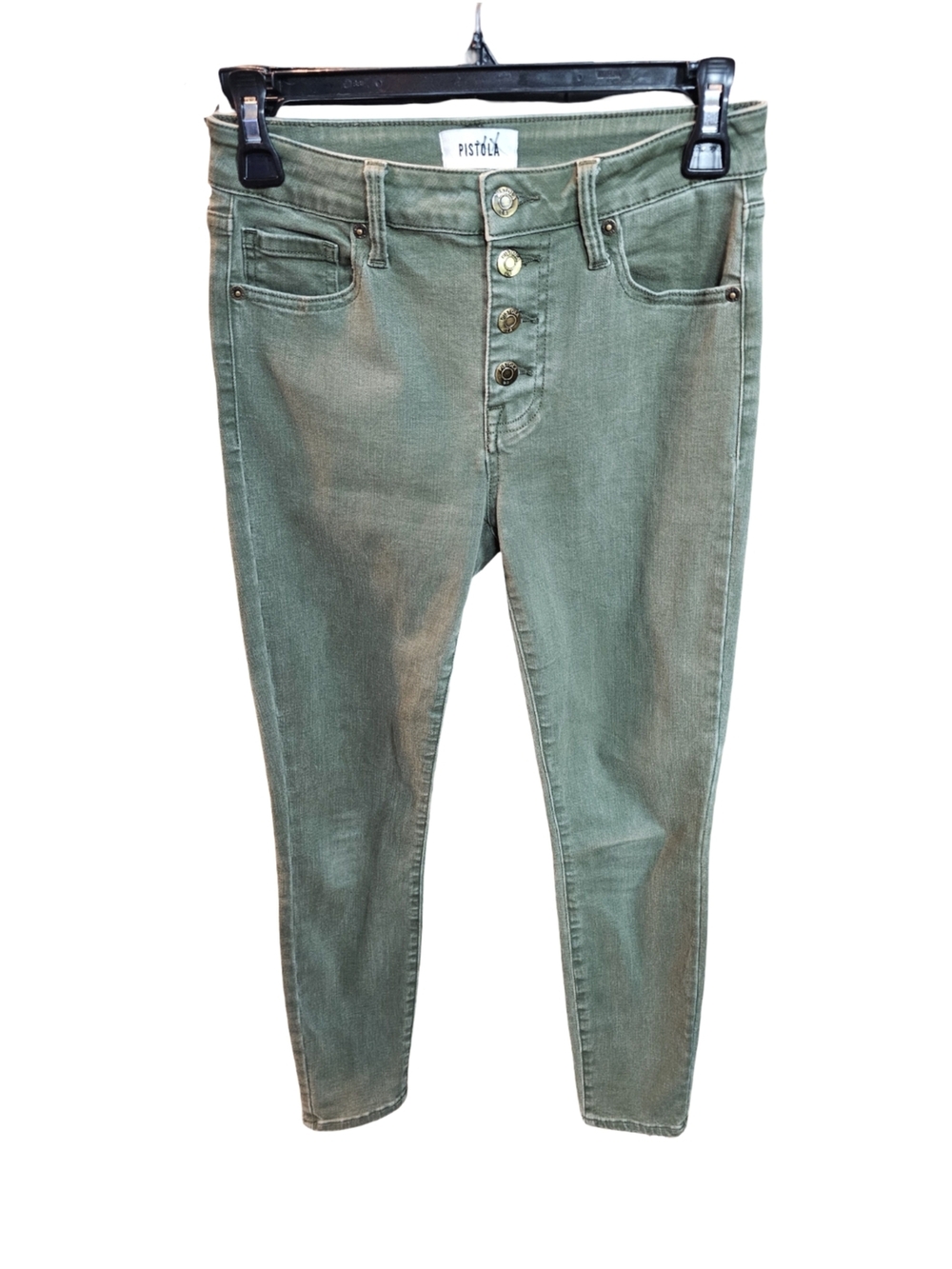 Pistola Womens Jeans Button Fly Olive Green High Rise Skinny Size 26